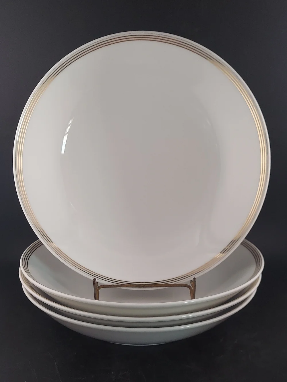 Martha Stewart Classic White Dinner Soup Bowls with Gold Rim - Set of 4